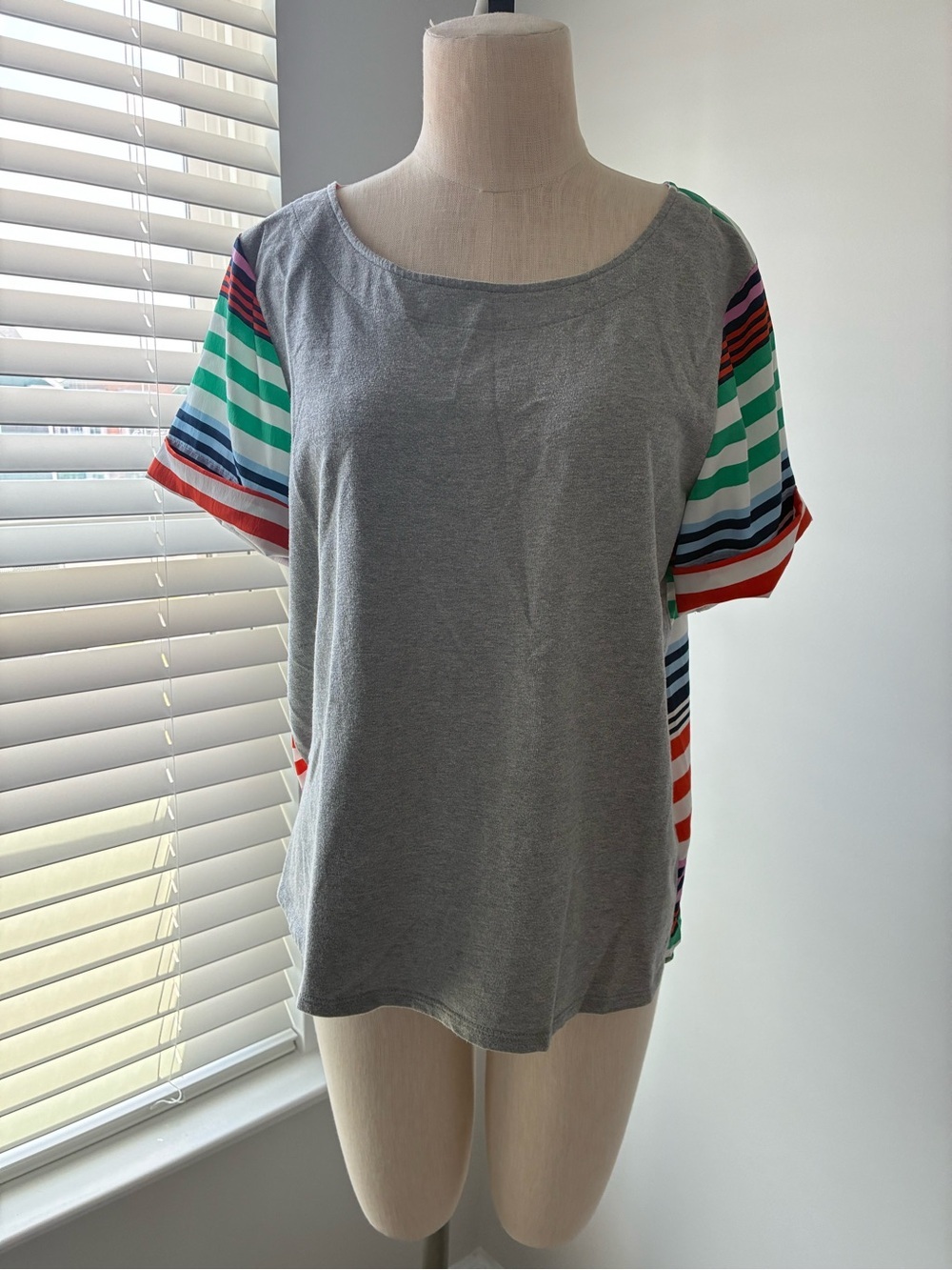 Porridge Anthropologie Women's Striped Grey Mixed Material Blouse
